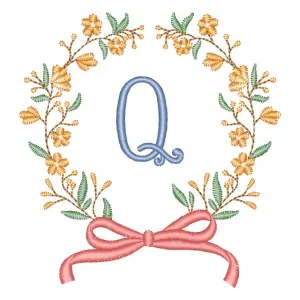 Matriz de bordado Alfabeto em Moldura Floral Letra Q