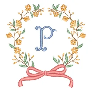 Matriz de bordado Alfabeto em Moldura Floral Letra P
