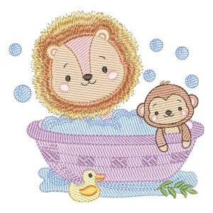 Matriz de bordado Leão e Macaco no Banho (Pontos Leves)