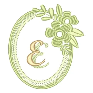 Matriz de bordado Alfabeto em Moldura Floral Letra E