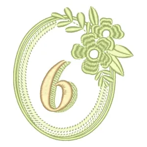 Matriz de bordado Alfabeto em Moldura Floral Número 6