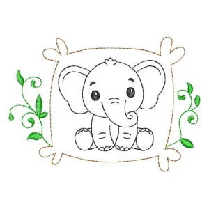 Matriz de bordado Elefante Safari em Moldura em Contorno