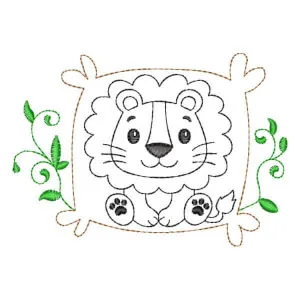 Matriz de bordado Leão Safari em Moldura em Contorno