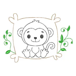 Matriz de bordado Macaco Safari em Moldura em Contorno