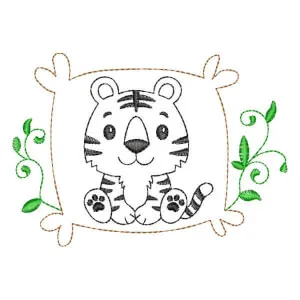Matriz de bordado Tigre Safari em Moldura em Contorno