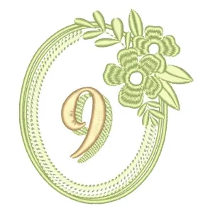 Matriz de bordado Alfabeto em Moldura Floral Número 9
