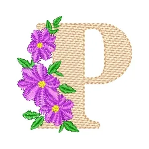 Matriz de bordado Monograma com Floral Letra P (Ponto Cruz)