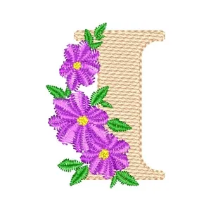 Matriz de bordado Monograma com Floral Letra I (Ponto Cruz)
