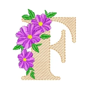 Matriz de bordado Monograma com Floral Letra F (Ponto Cruz)
