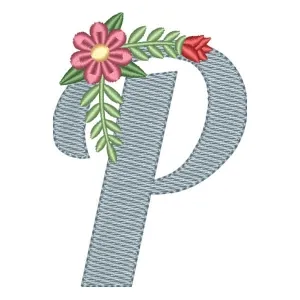 Matriz de Bordado  Monograma Floral Letra P (Pontos Leves)