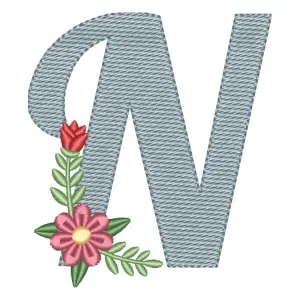 Matriz de bordado Monograma Floral Letra N (Pontos Leves)