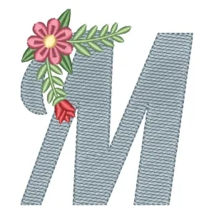 Matriz de bordado Monograma Floral Letra M (Pontos Leves)