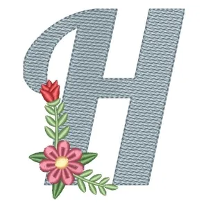 Matriz de bordado Monograma Floral Letra H (Pontos Leves)