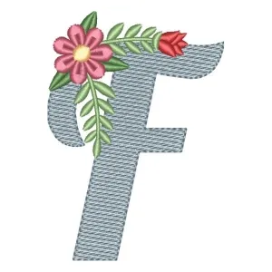 Matriz de bordado Monograma Floral Letra F (Pontos Leves)