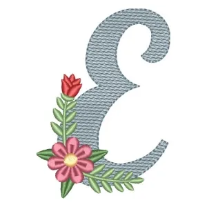Matriz de bordado Monograma Floral Letra E (Pontos Leves)