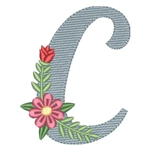 Matriz de bordado Monograma Floral Letra C (Pontos Leves)