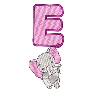 Matriz de bordado Elefante e Letra E (Pontos Leves)