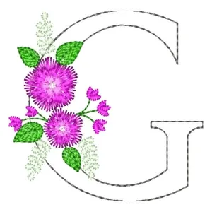 Matriz de bordado Letra G em Contorno e Floral