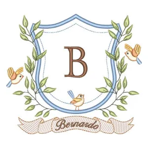 Matriz de bordado Moldura de Pássaros com Inicial