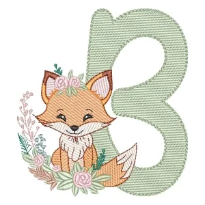 Matriz de bordado Alfabeto com Raposa Letra B (Pontos Leves)