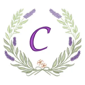 Matriz de bordado Inicial em Moldura de Lavanda
