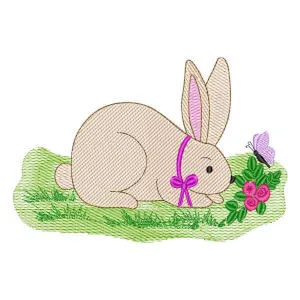 Matriz de bordado Coelho e Flor (Pontos Leves)