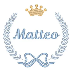 Matriz de bordado Moldura de Ramos com Laço Coroa e Nome
