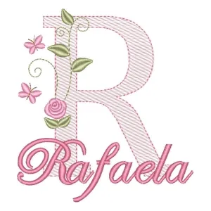 Matriz de bordado Monograma com Flores e Nome Letra R (Pontos Leves)
