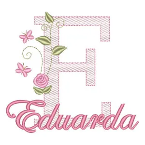 Matriz de bordado Monograma com Flores e Nome Letra E (Pontos Leves)