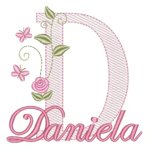 Matriz de bordado Monograma com Flores e Nome Letra D (Pontos Leves)