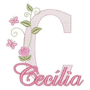 Matriz de bordado Monograma com Flores e Nome Letra C (Pontos Leves)