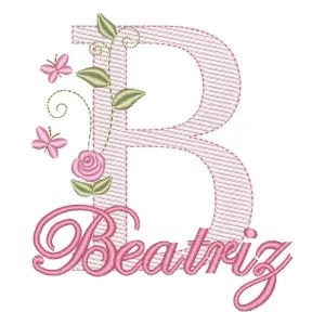 Matriz de bordado Monograma com Flores e Nome Letra B (Pontos Leves)