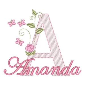 Matriz de bordado Monograma com Flores e Nome Letra A (Pontos Leves)
