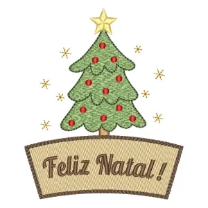Matriz de bordado Moldura com Mensagem e Árvore de Natal