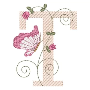 Matriz de bordado Letra T com Borboleta (Pontos Leves)
