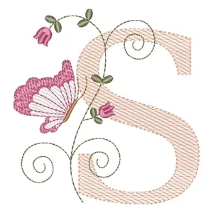 Matriz de bordado Letra S com Borboleta (Pontos Leves)
