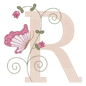 Matriz de bordado Letra R com Borboleta (Pontos Leves)