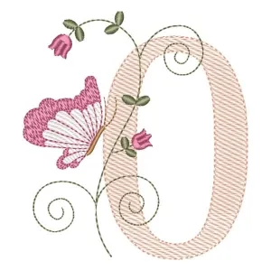 Matriz de bordado Letra O com Borboleta (Pontos Leves)