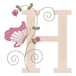 Matriz de bordado Letra H com Borboleta (Pontos Leves)