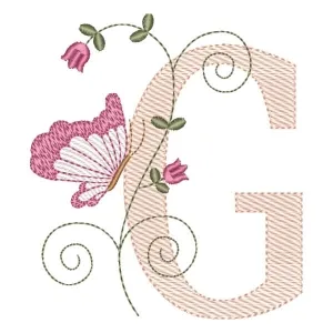 Matriz de bordado Letra G com Borboleta (Pontos Leves)