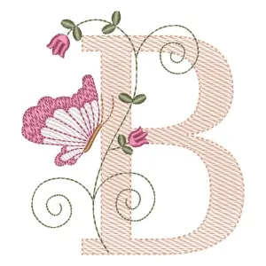 Matriz de bordado Letra B com Borboleta (Pontos Leves)