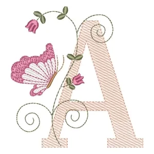 Matriz de bordado Letra A com Borboleta (Pontos Leves)