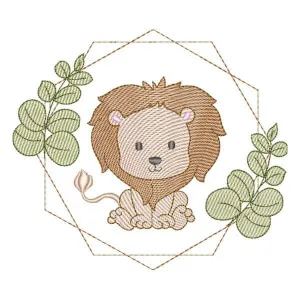 Matriz de bordado Leão Safari em Moldura (Pontos Leves)