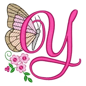 Matriz de bordado Alfabeto floral com borboleta Letra Y