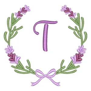 Matriz de bordado Letra T em Moldura de Lavanda