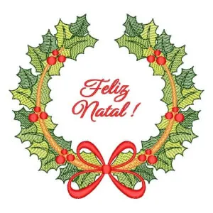 Matriz de bordado Feliz Natal em Guirlanda Natalina