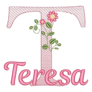 Matriz de bordado Monograma de Flores com Nome Letra T