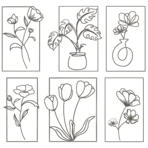 Pacote de Matrizes Quadros de Flores em Contorno
