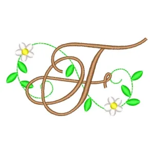 Matriz de bordado Alfabeto Molandika com floral F