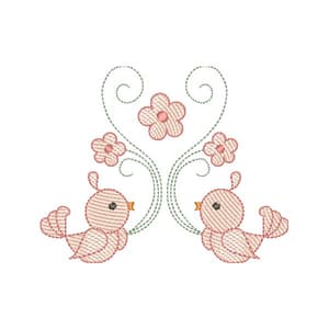 Matriz de bordado Passaros e Flores Delicada